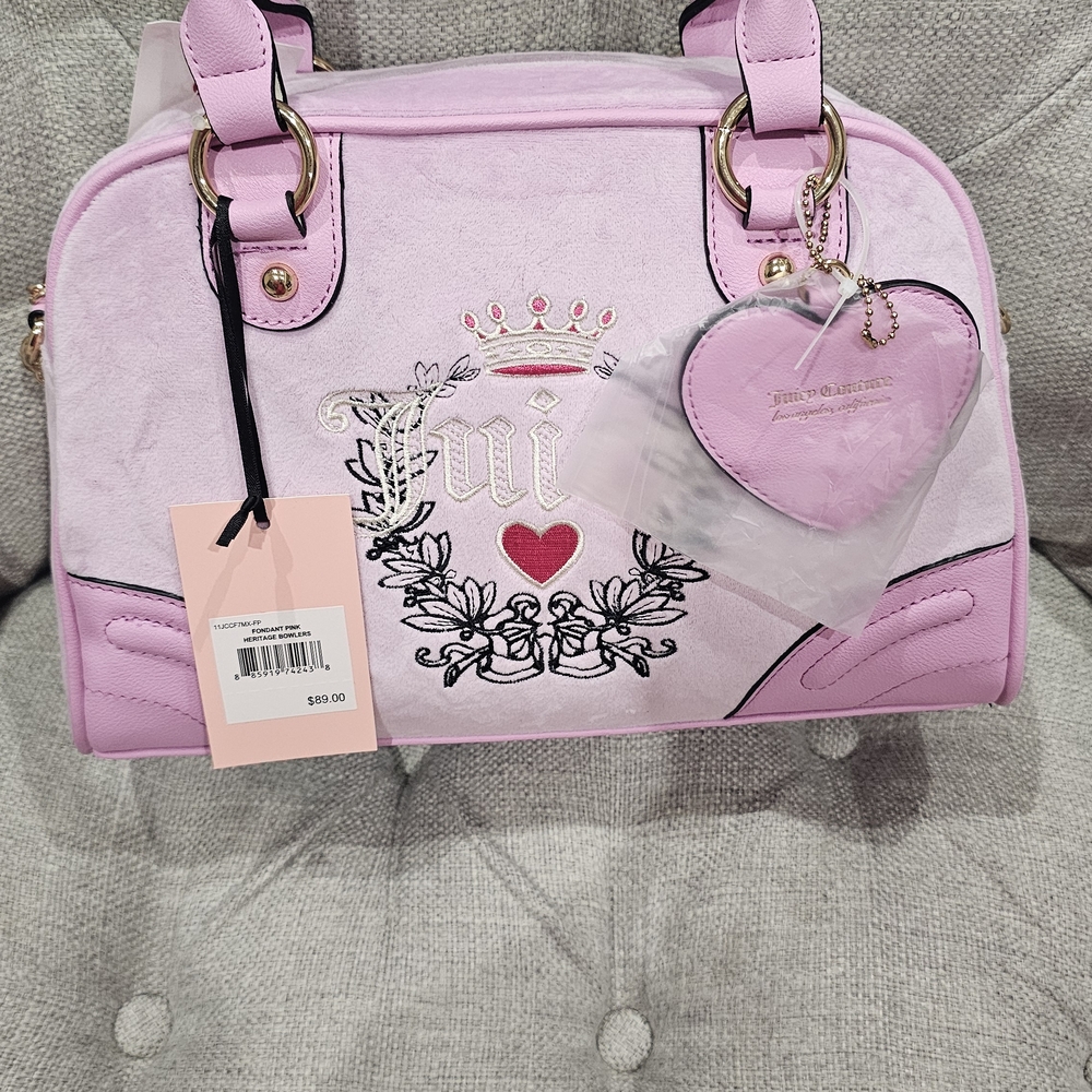 Juicy Couture Pink Satchel with Heart Charm and Silver Accents